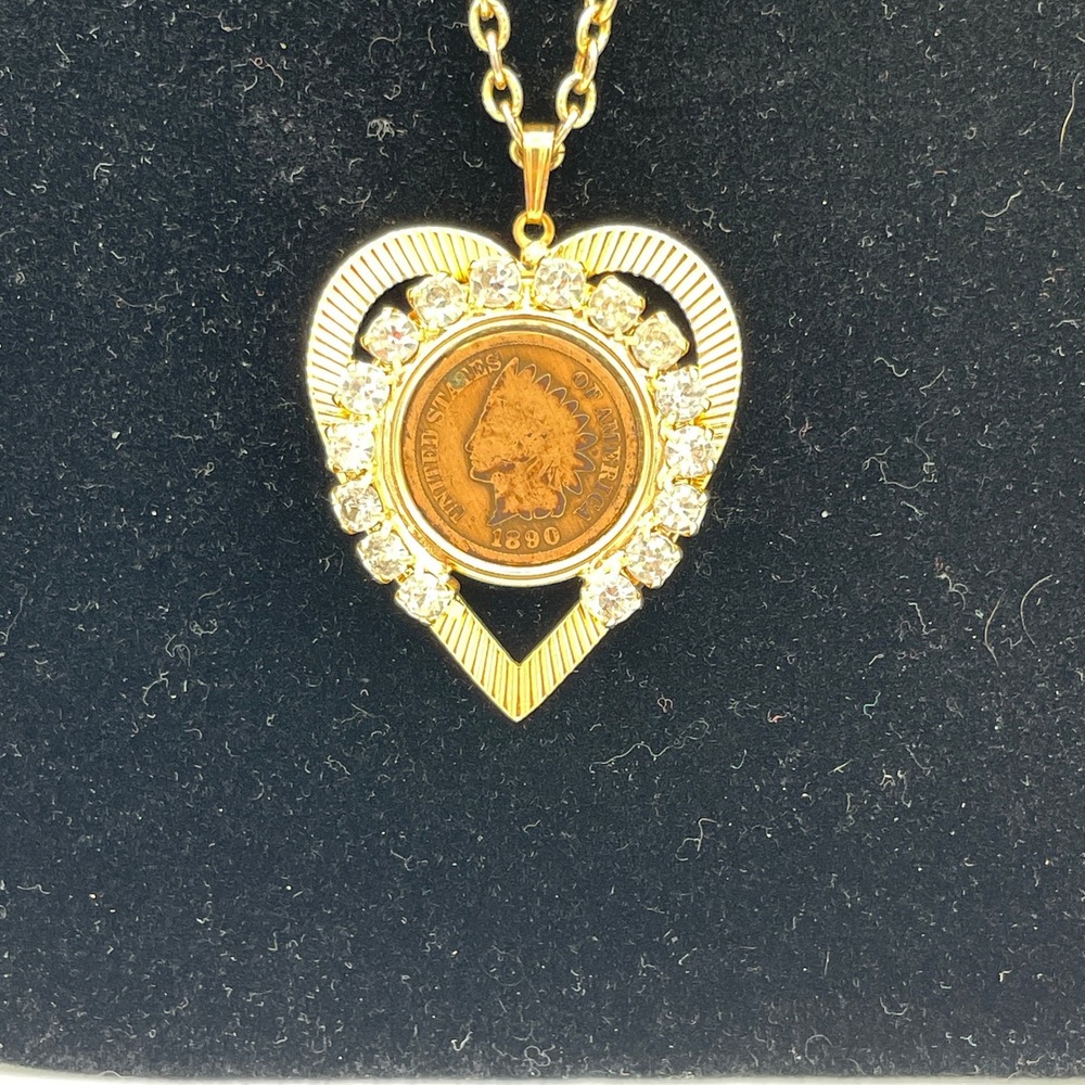 Unbranded Gold Tone Metal Women OS 1890 Indian Head Penny Heart 24" Necklace